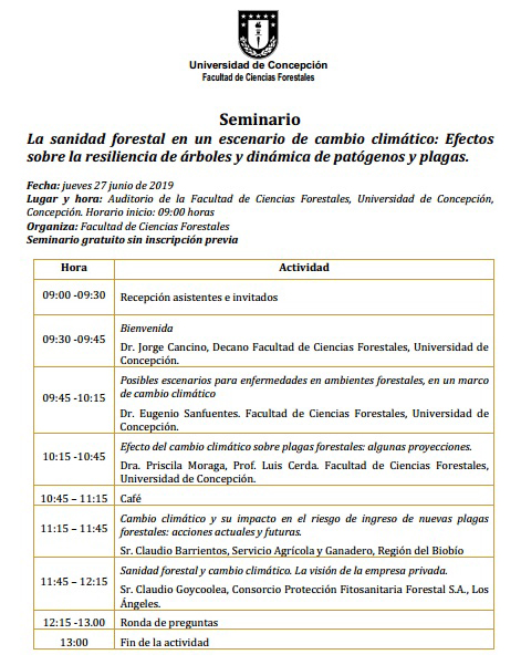 La sanidad forestal en un escenario de cambio climático: Efectos sobre la resiliencia de árboles y dinámica de patógenos y plagas.