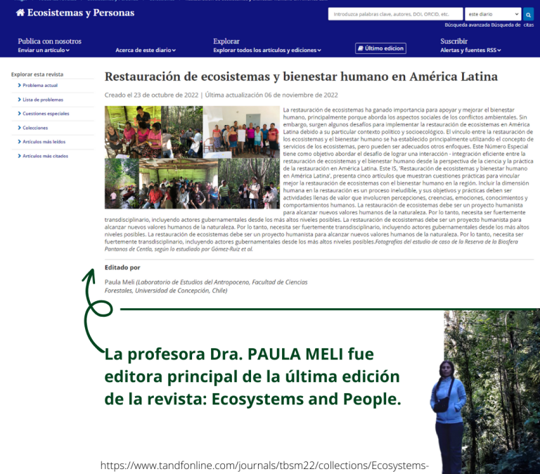 Dra. Paula Meli fue la editora principal del último número de Ecosystems and People